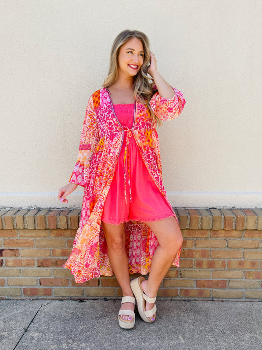 Spun In Rhythm Kimono in Pink Mix
