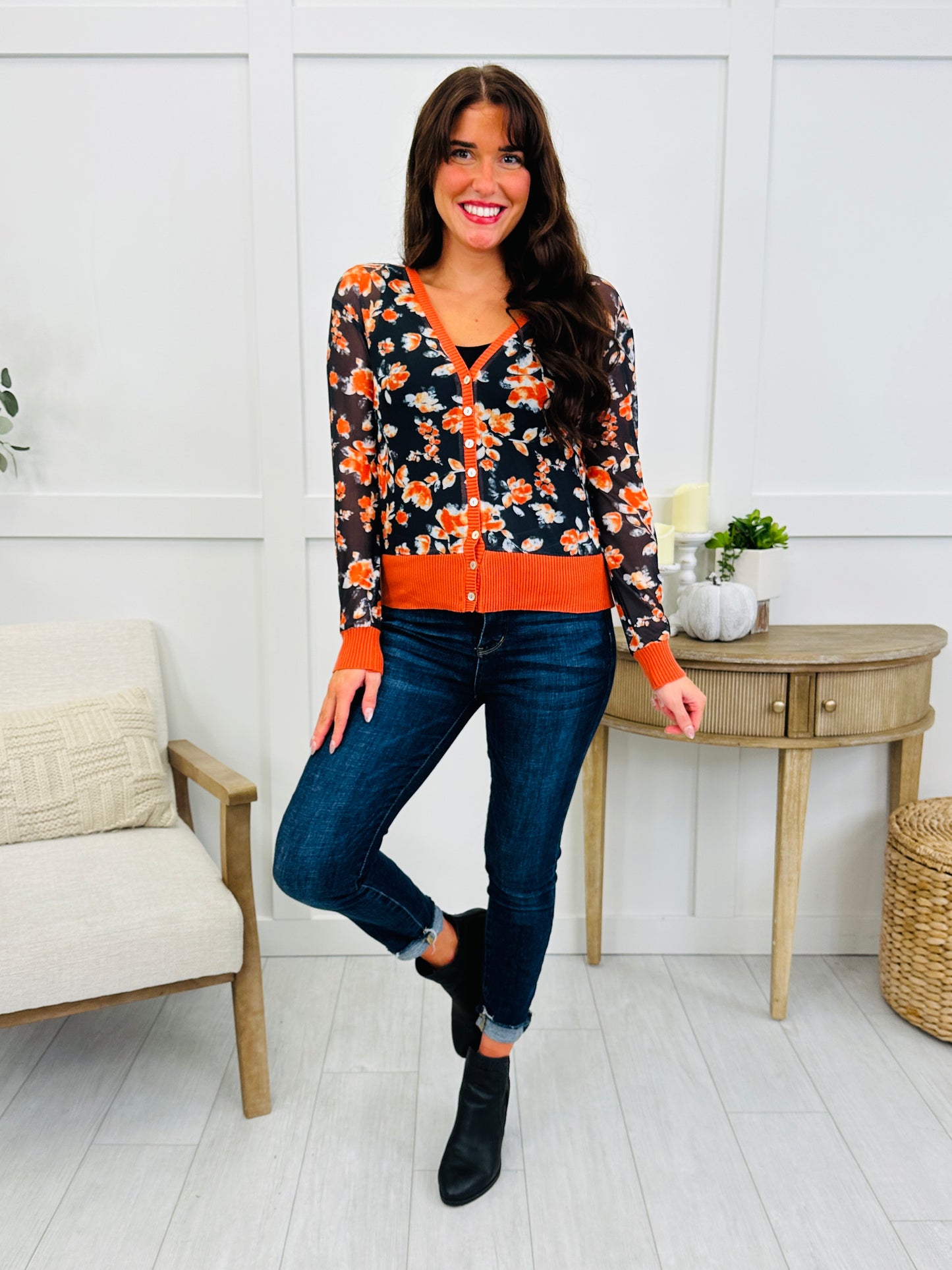 Forever In Bloom Cardigan In Navy