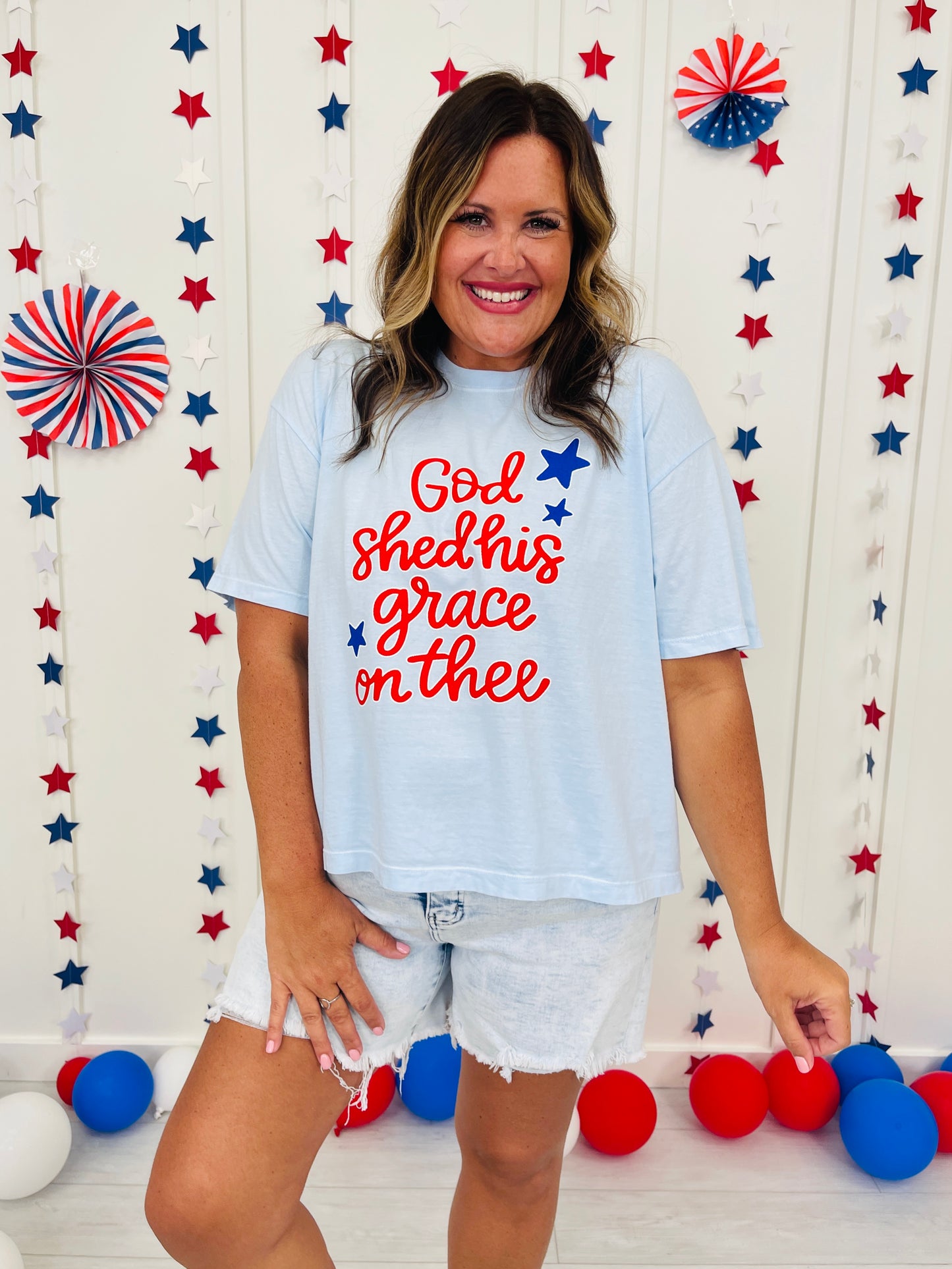 God Shed His Grace Boxy Graphic Tee