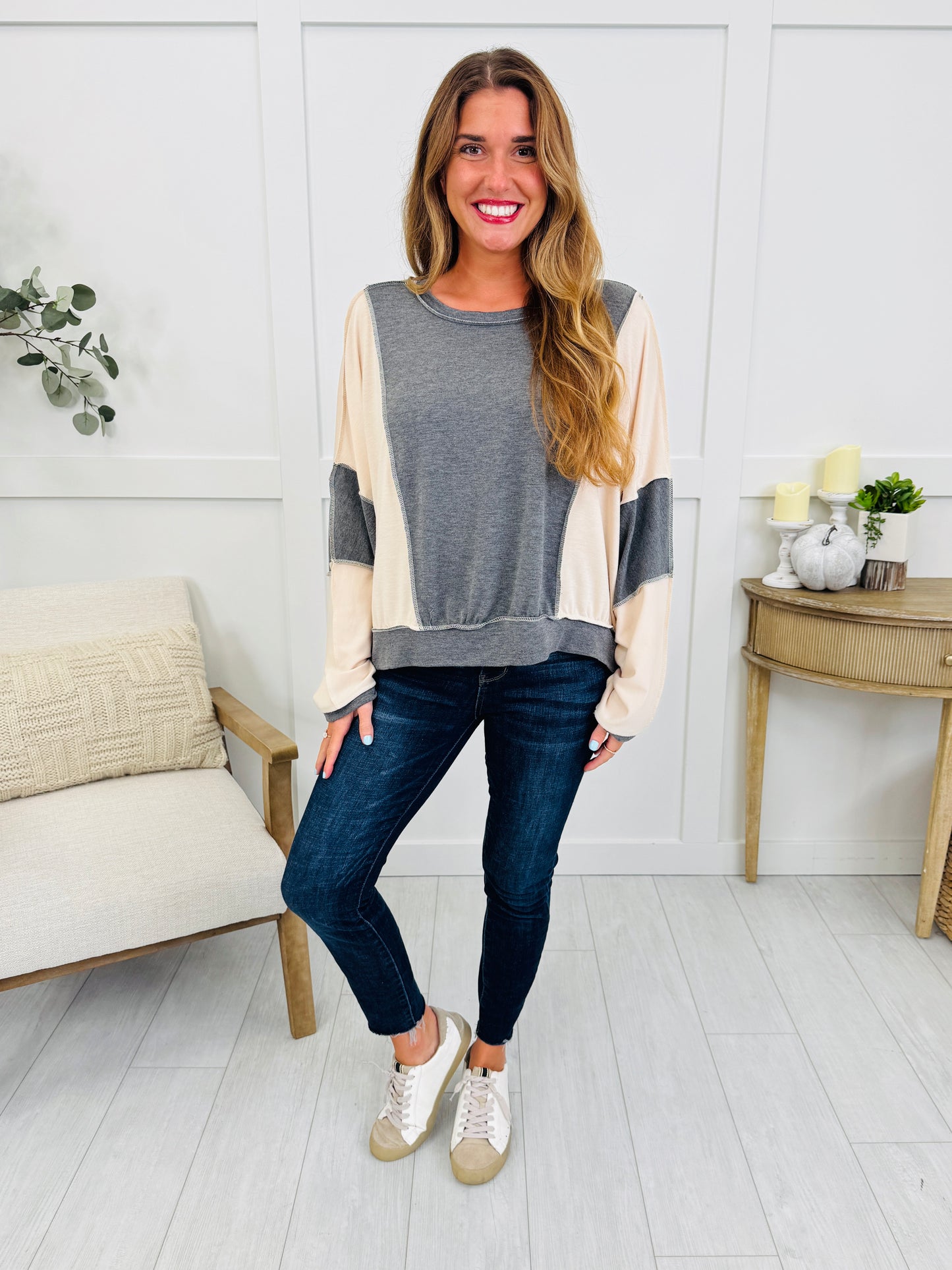 Split Harmony Pullover in Charcoal