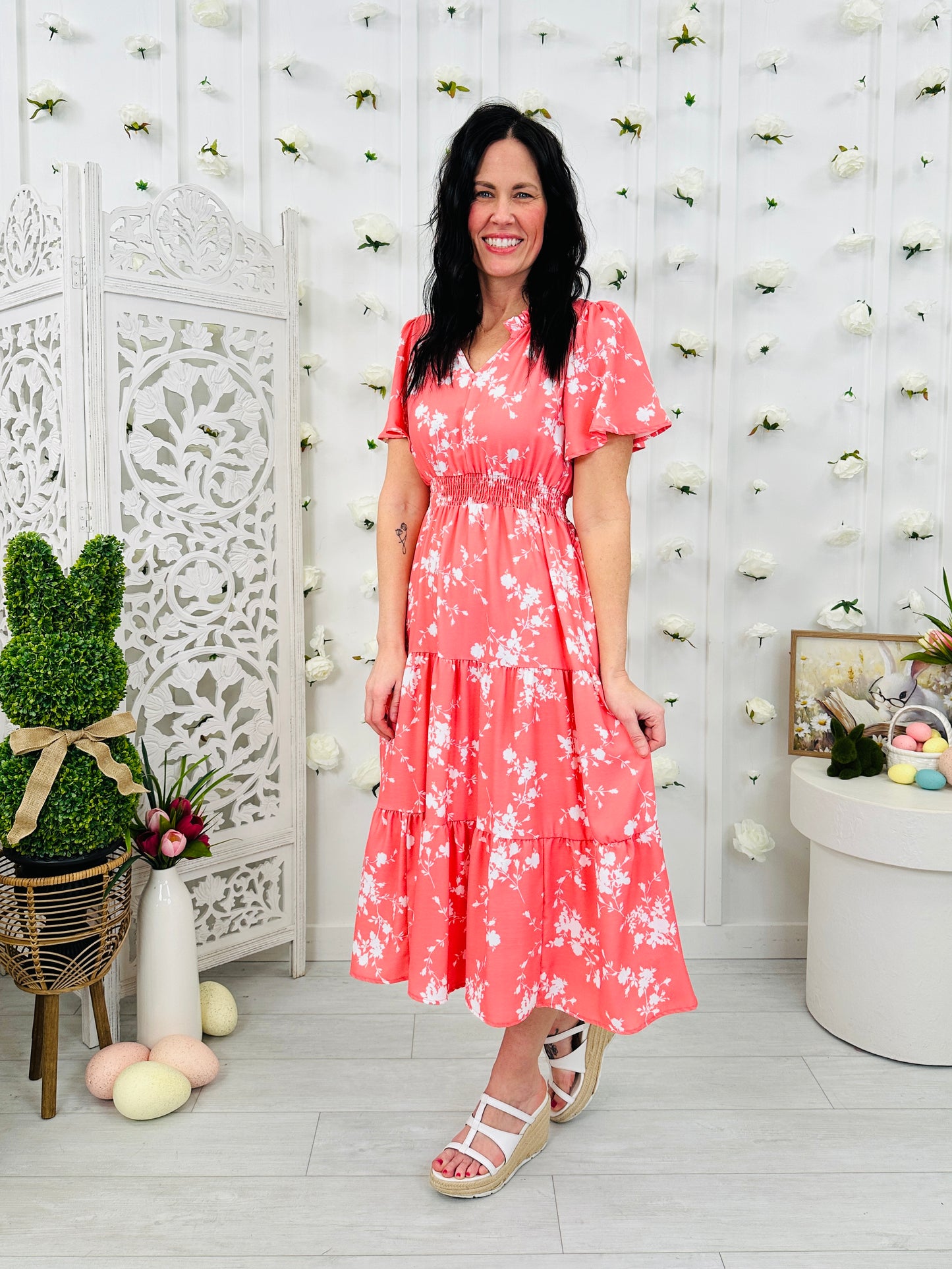 Sunday in Petals Dress In Coral