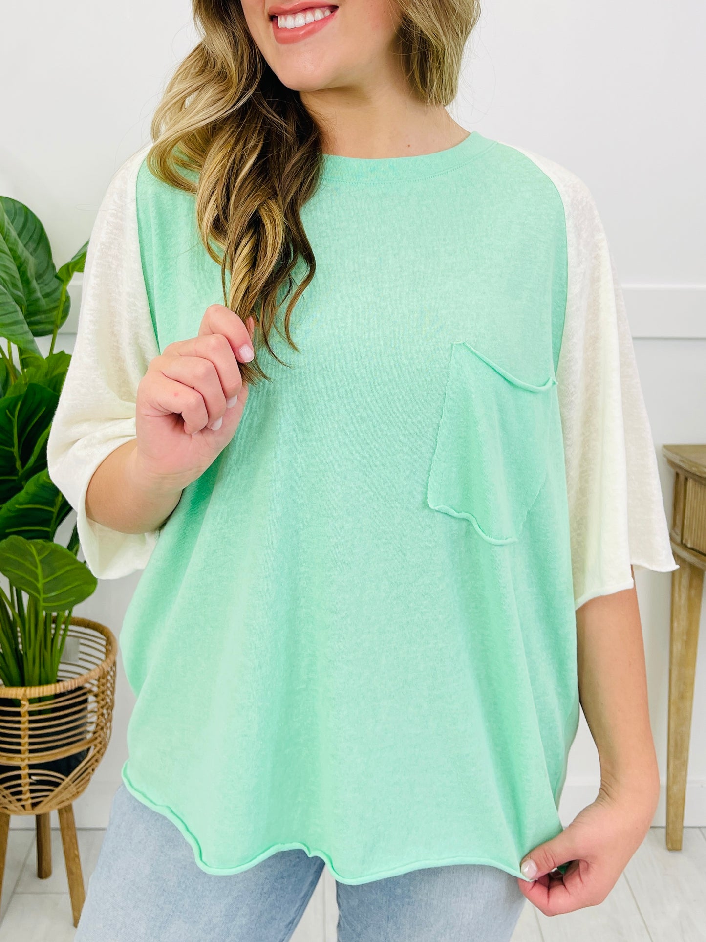 Play It Back Top In Mint Cream