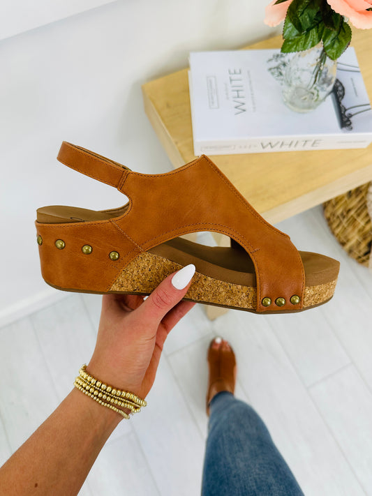 Studded Steps Wedges In Cognac Smooth