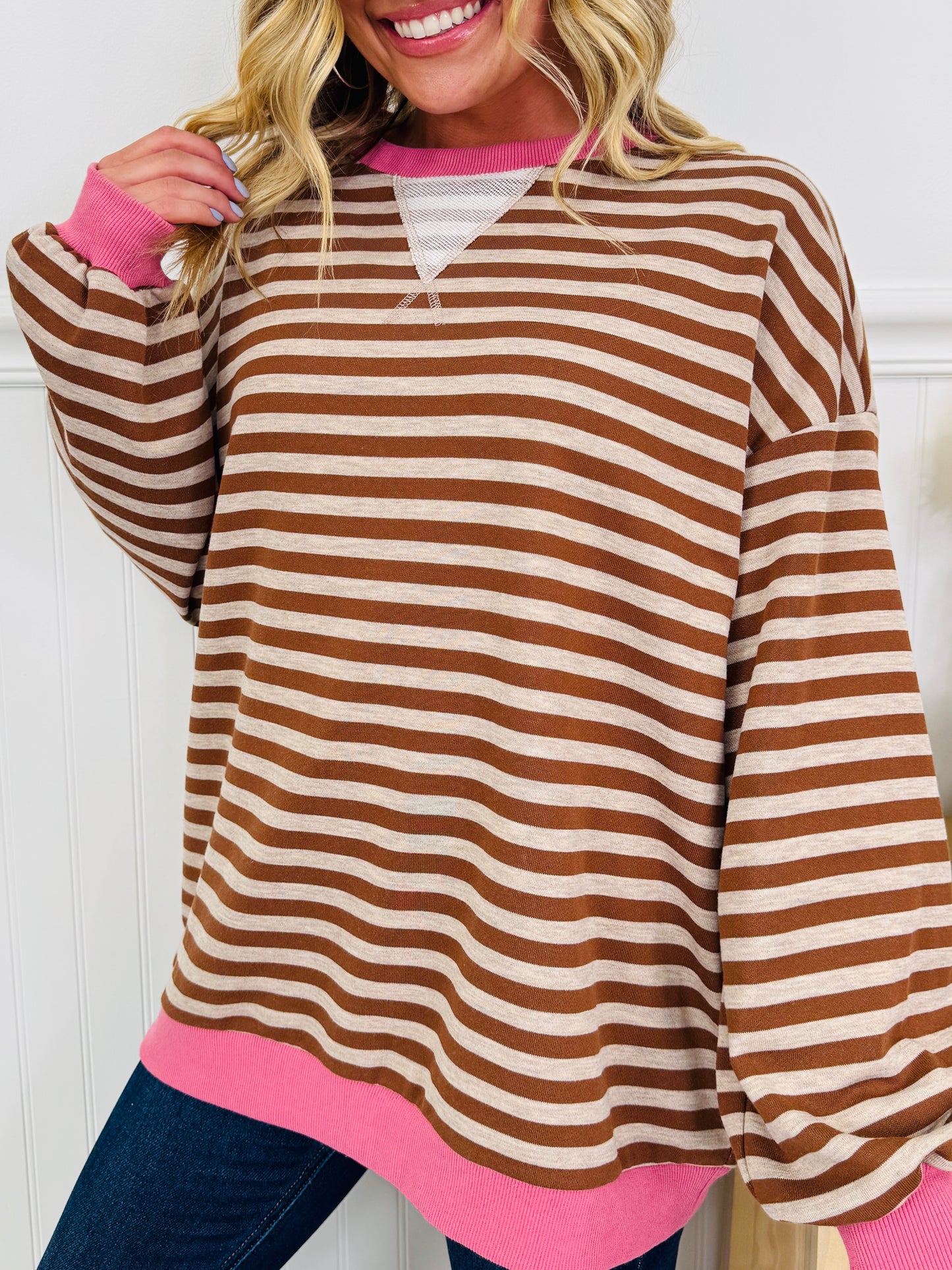 Stripe Story Pullover In Taupe
