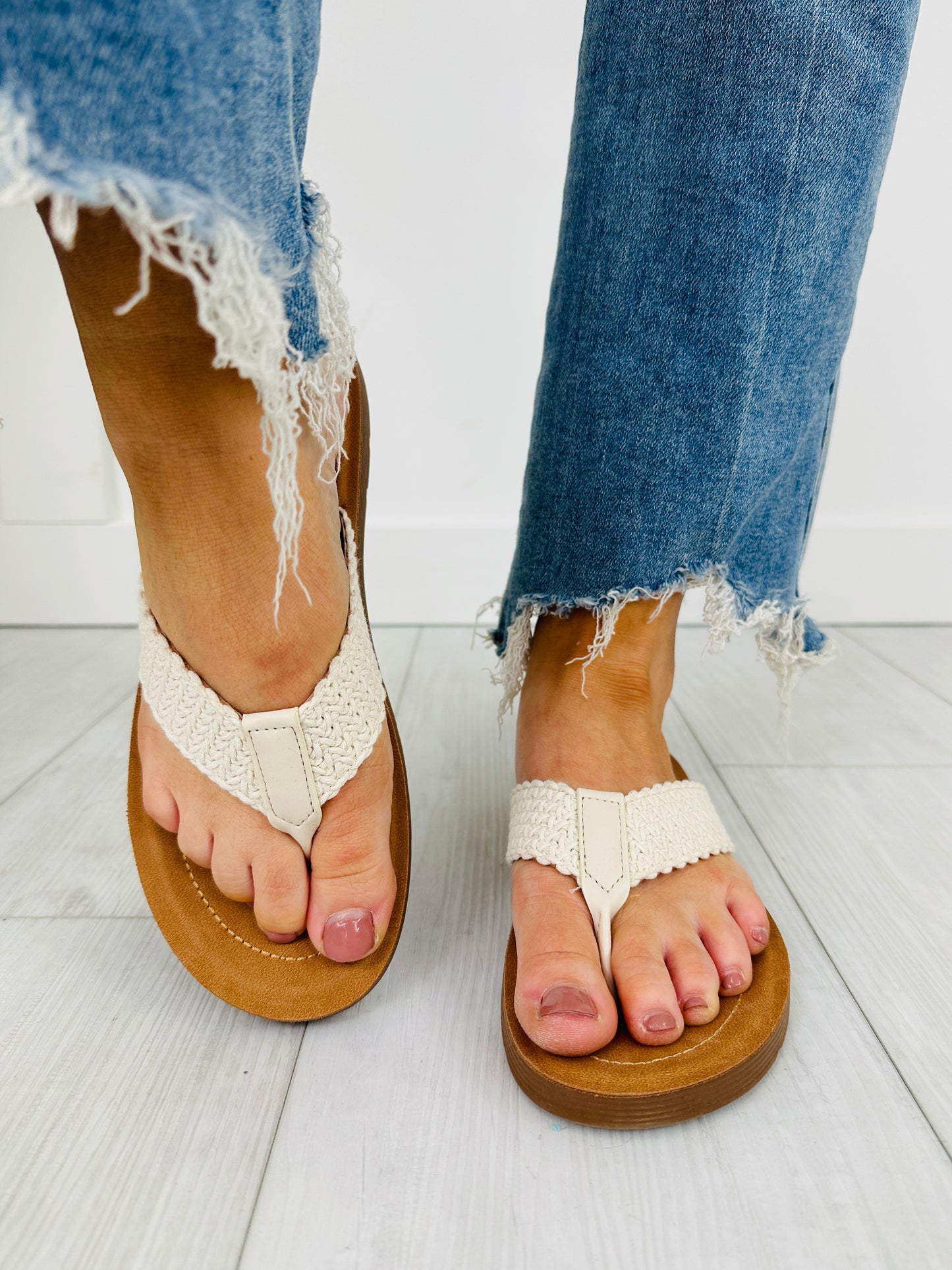 Wildflower Weave Flip Flops In Beige