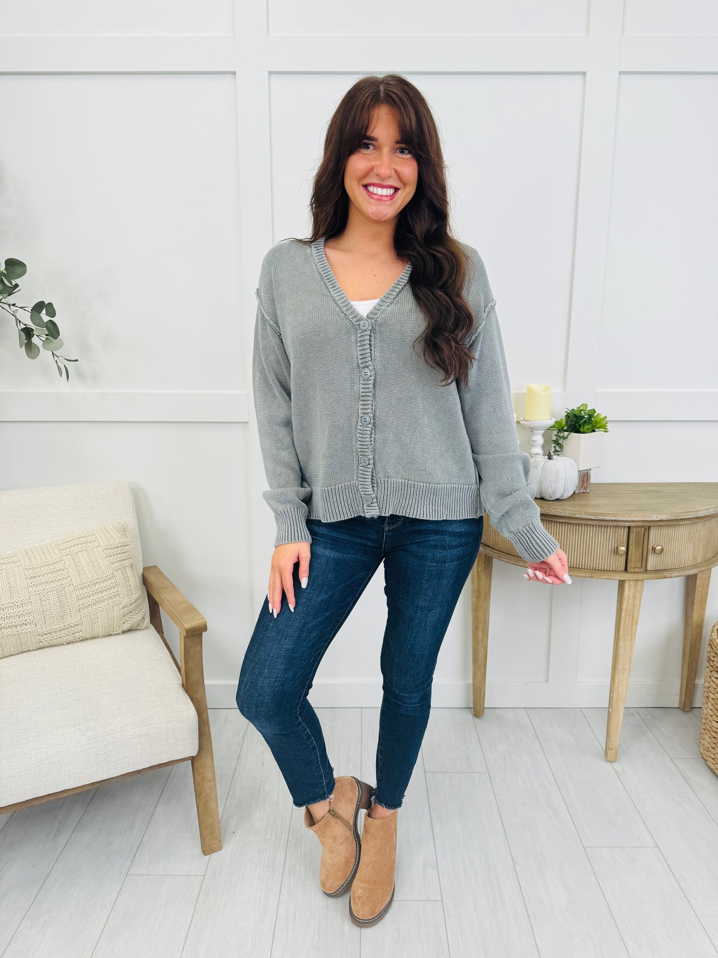 The Fireside Cardigan In Vintage Olive