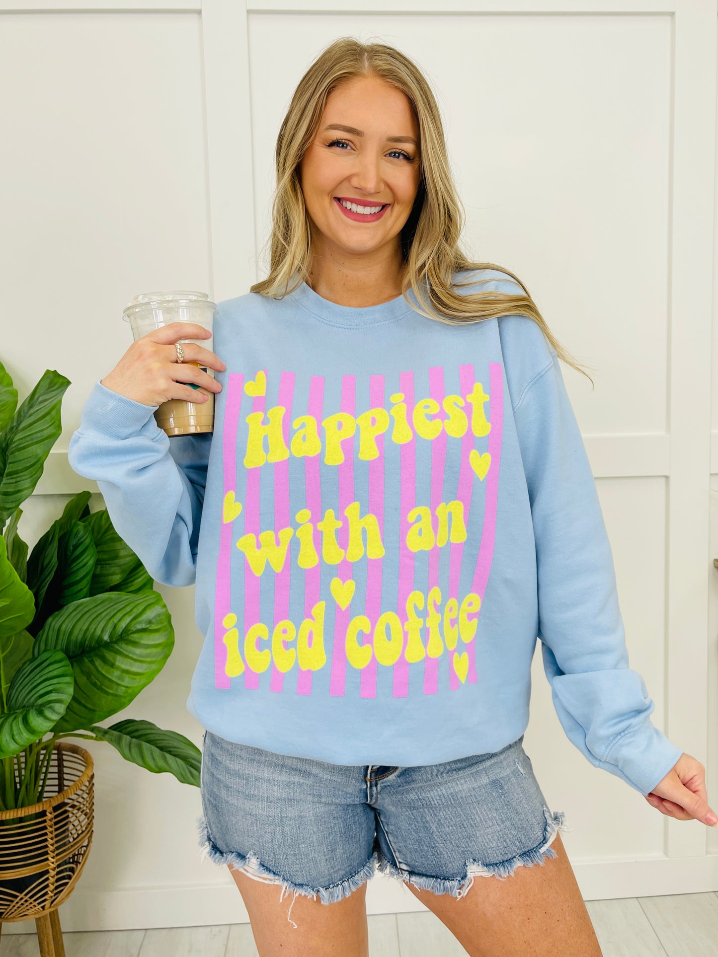 Happiest With An Iced Coffee Graphic Crewneck Sweatshirt
