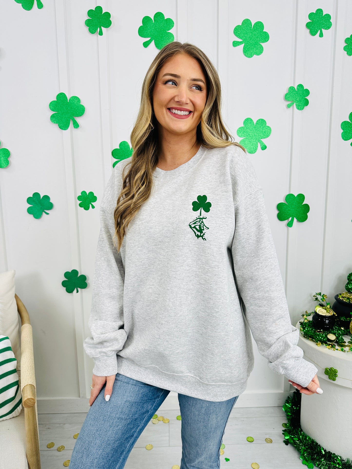 I'm Happy Go Lucky Skeleton Graphic Crewneck Sweatshirt