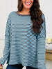 Cozy in Stripes Top In Mint Brown
