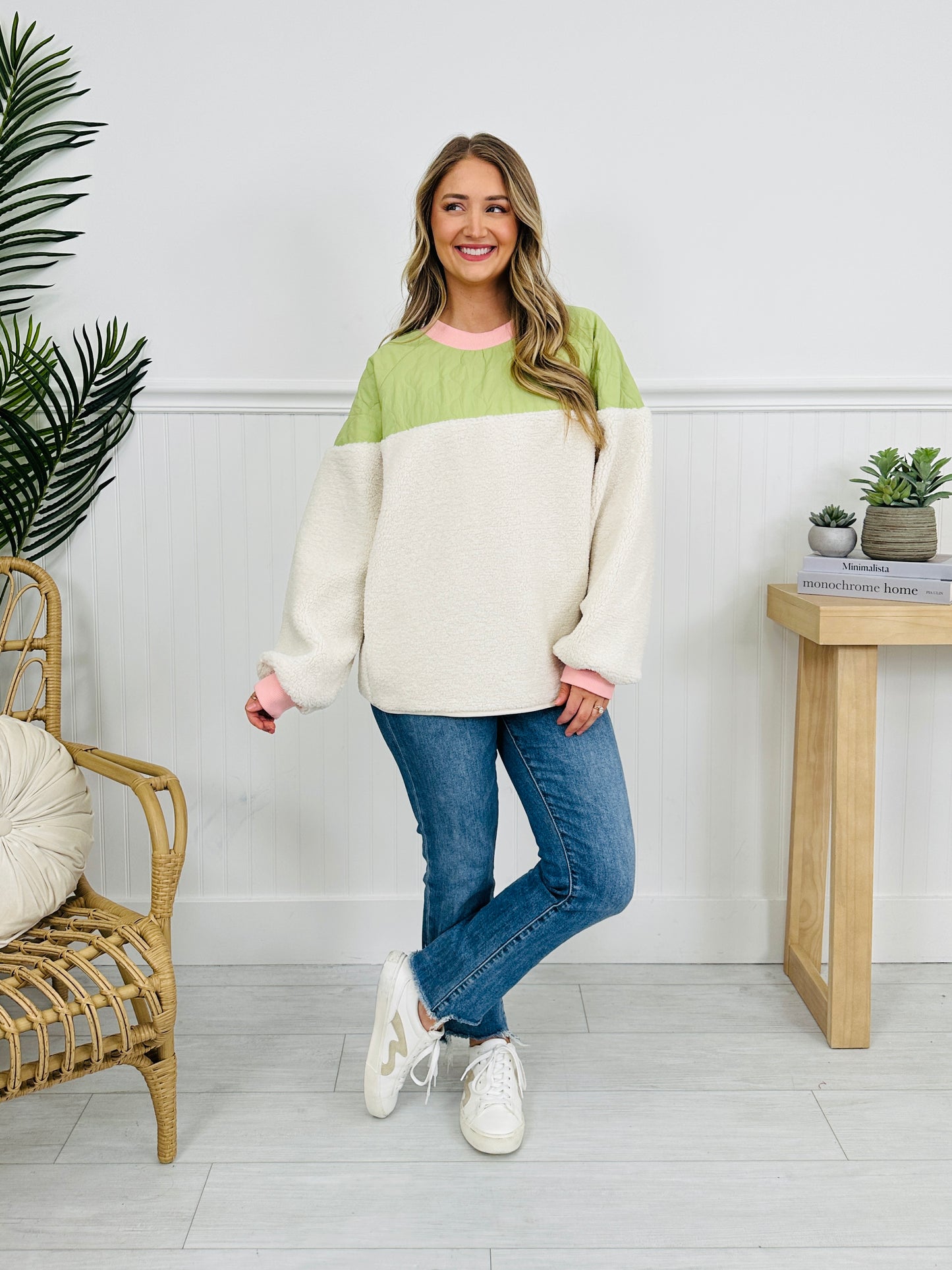 Fuzzy Fusion Pullover In Cream