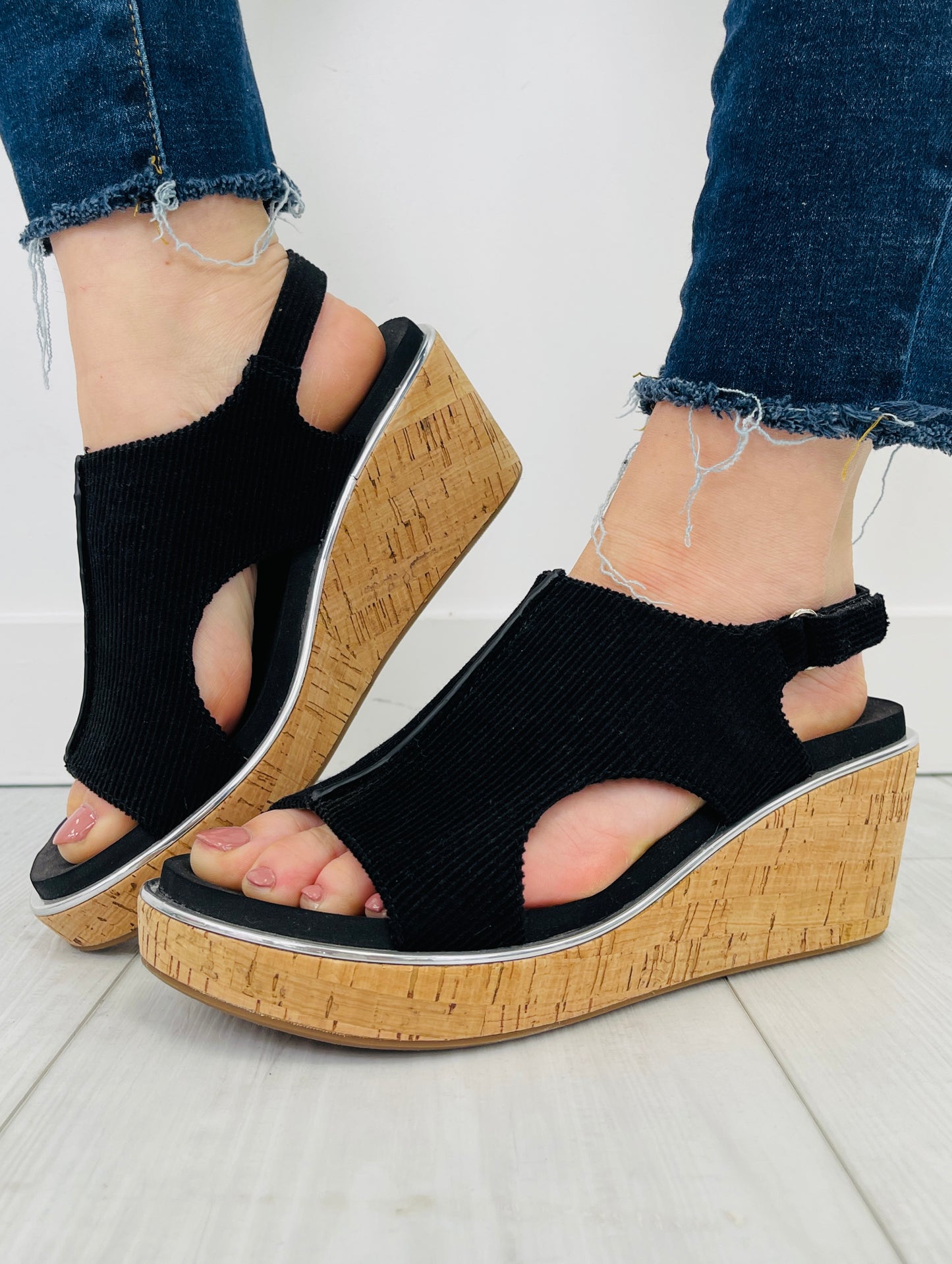 Delivering Perfection Wedges In Black Corduroy