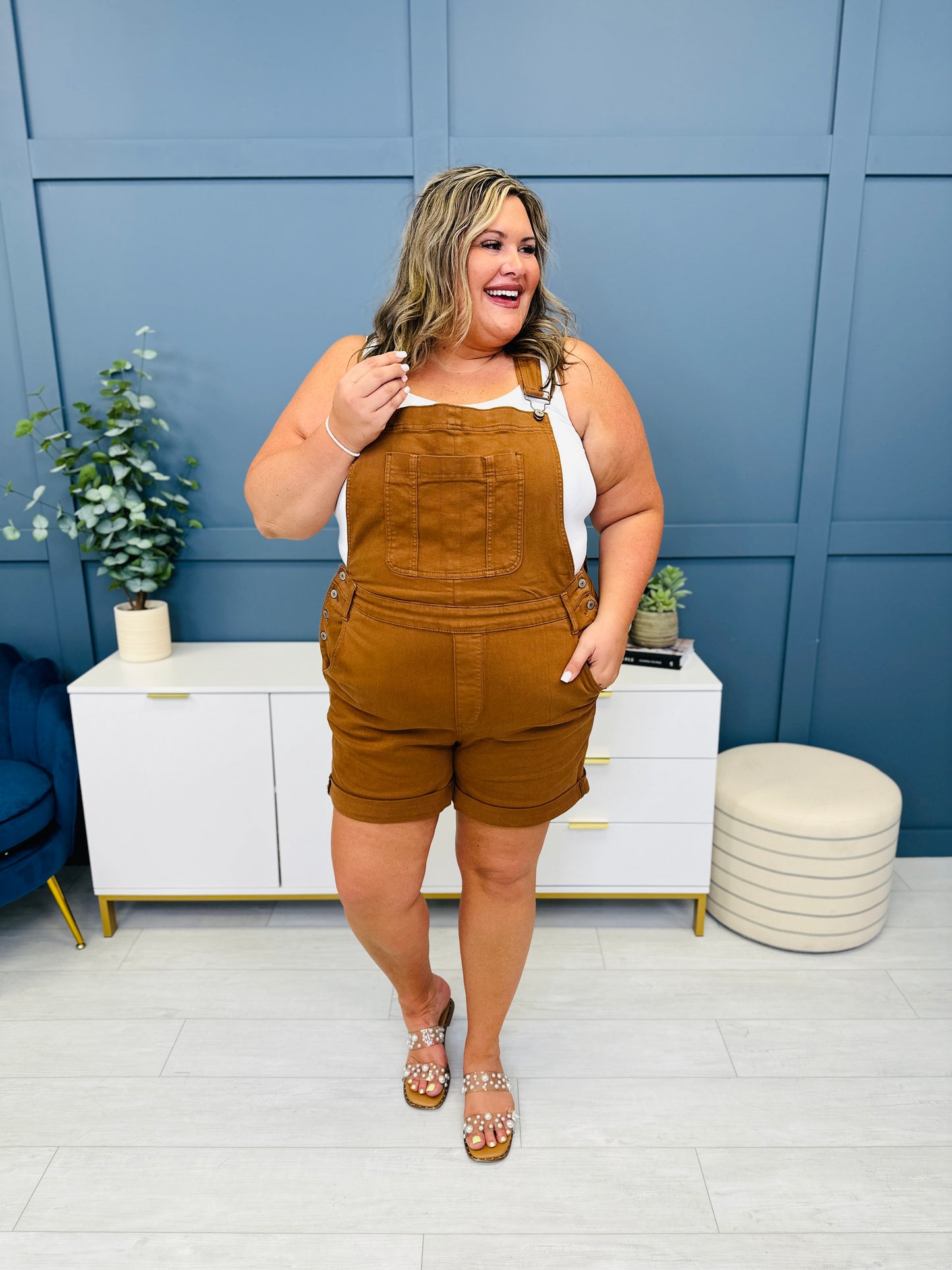 Judy Blue Take the Fall Denim Overall Shorts in Reg/Curvy