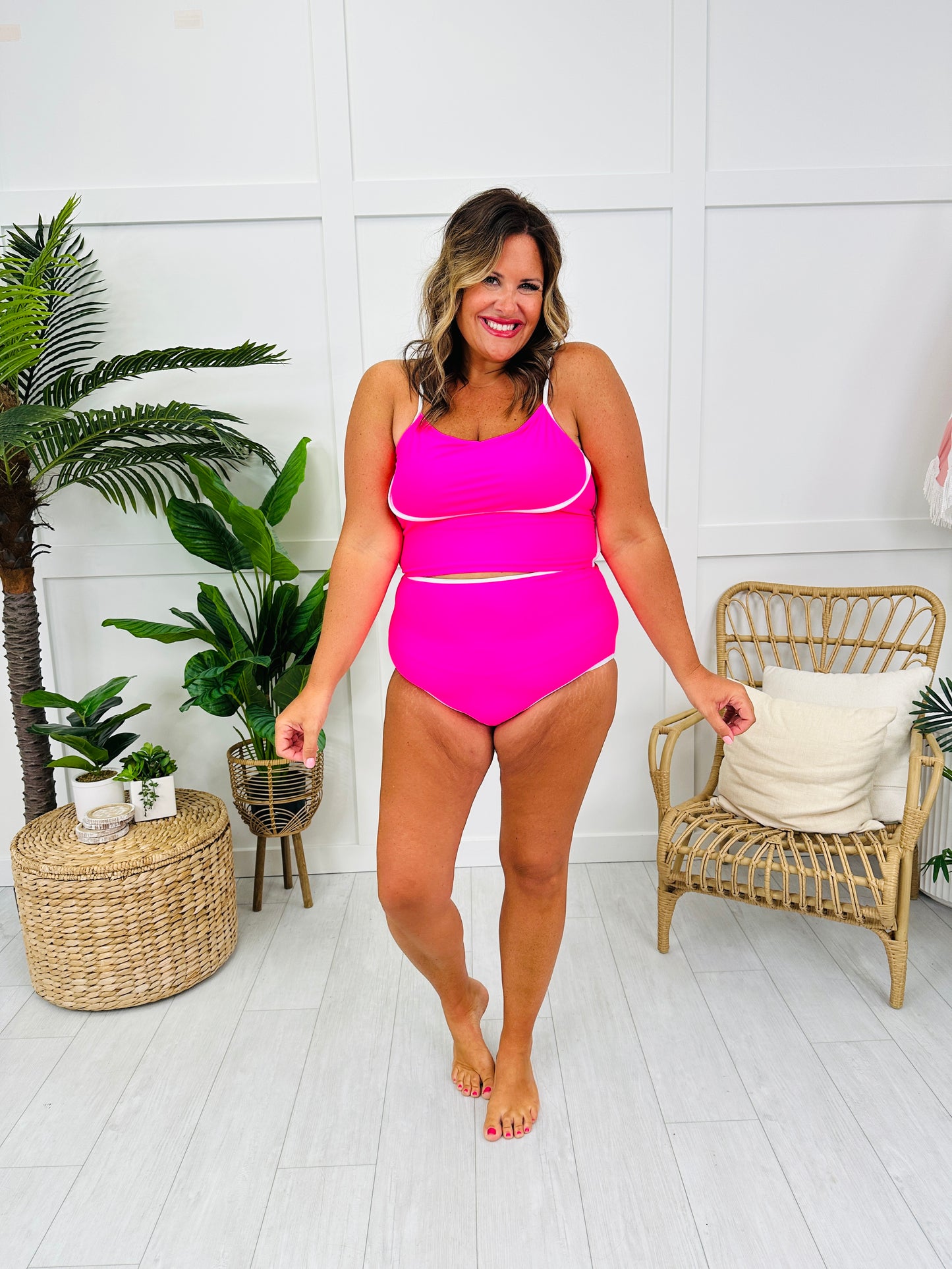 Ultra High Waisted Swim Bottoms in Bright Pink
