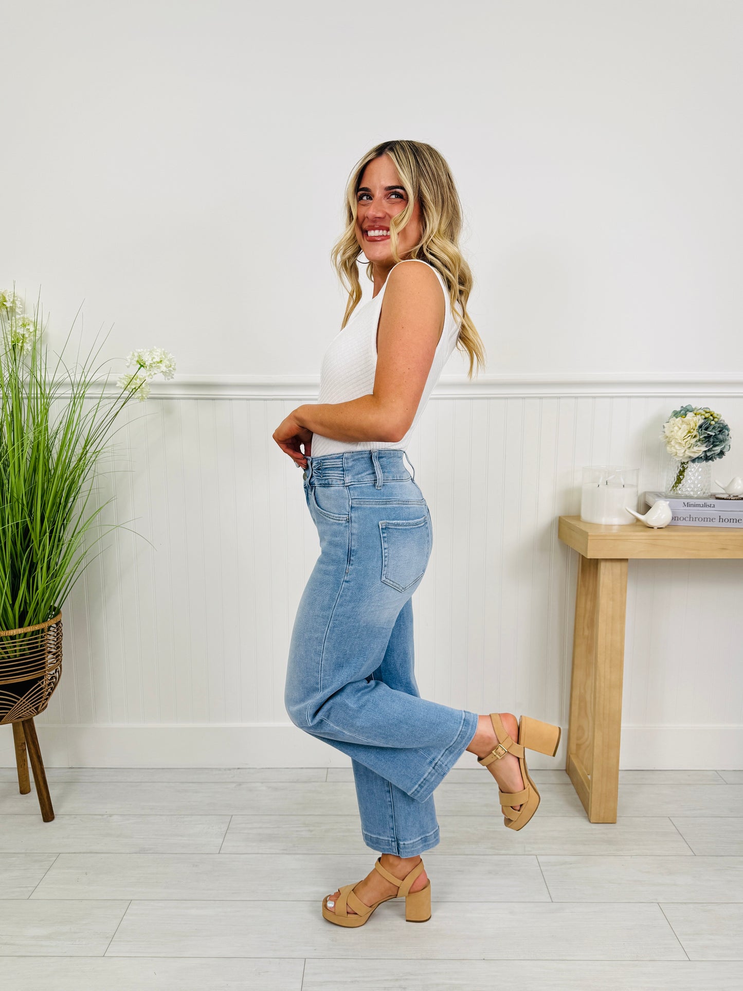 Double the Fun Wide Leg Cropped Tummy Control Jeans