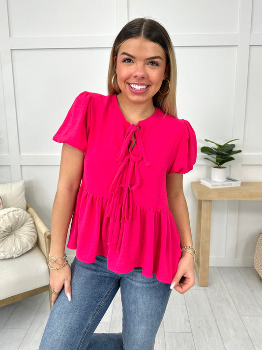Sweetly Bowed Top In Fuchsia