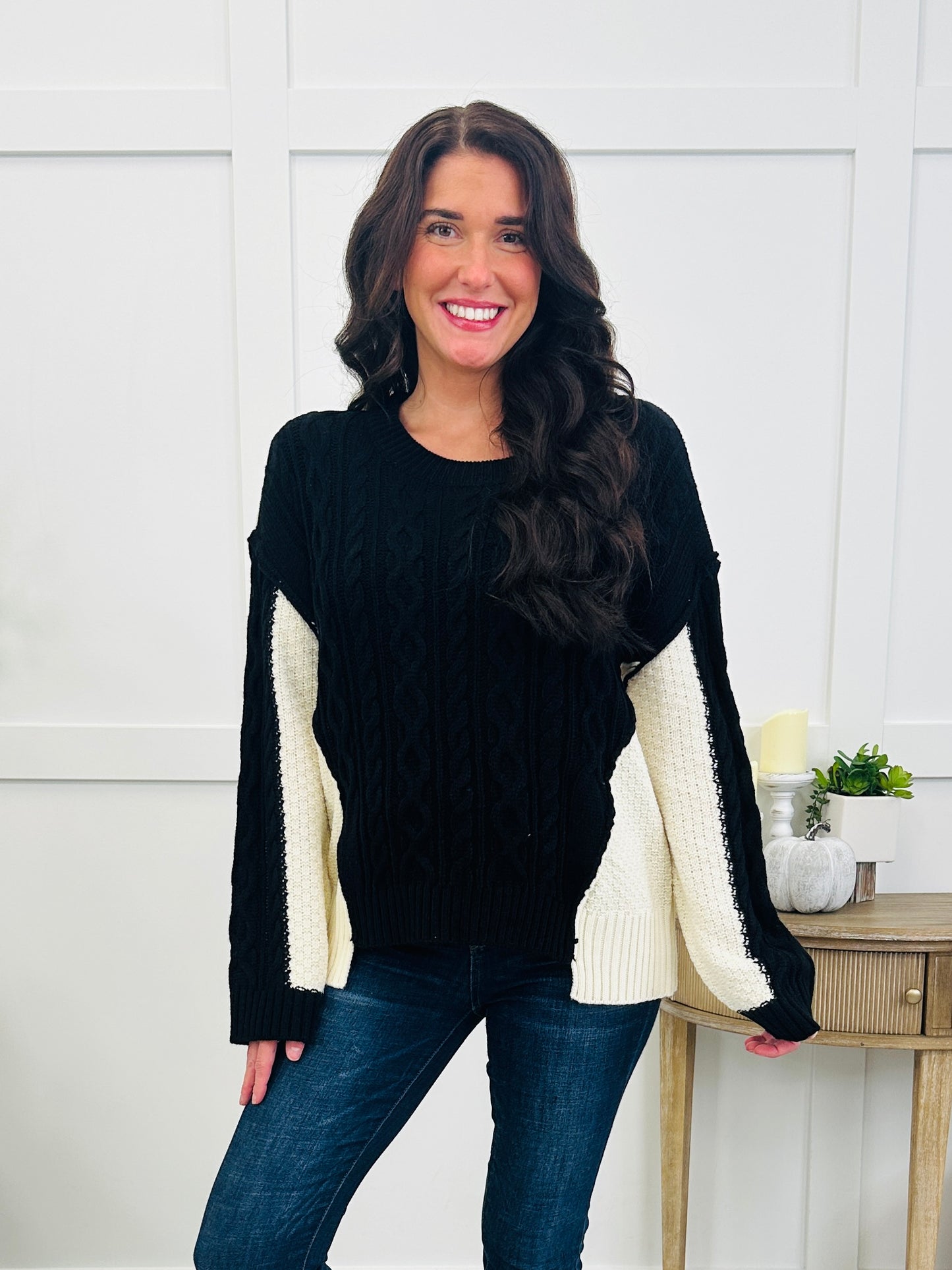 Mixed Stitch Sweater In Black