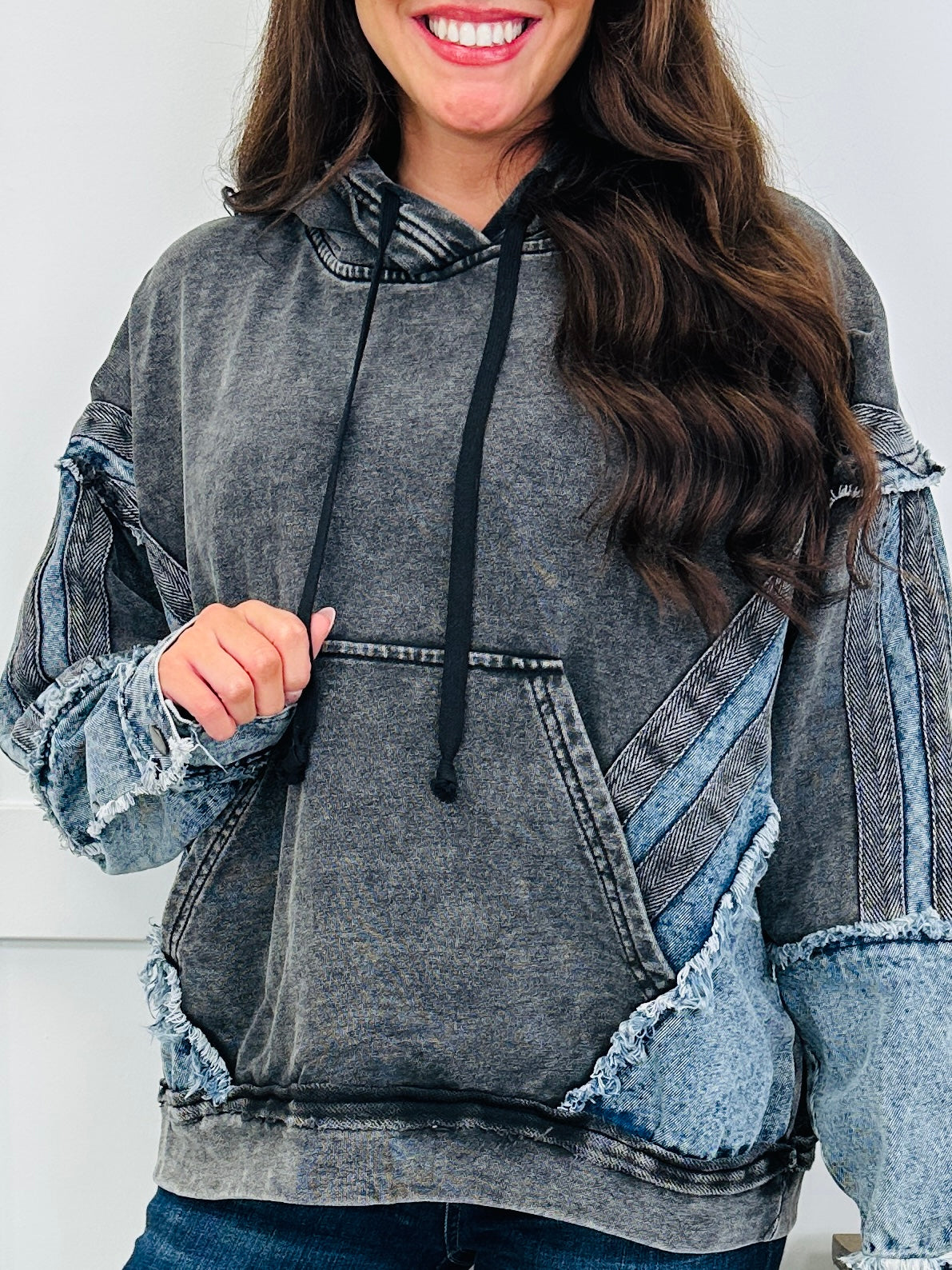 Washed & Worn Hoodie In Black Denim