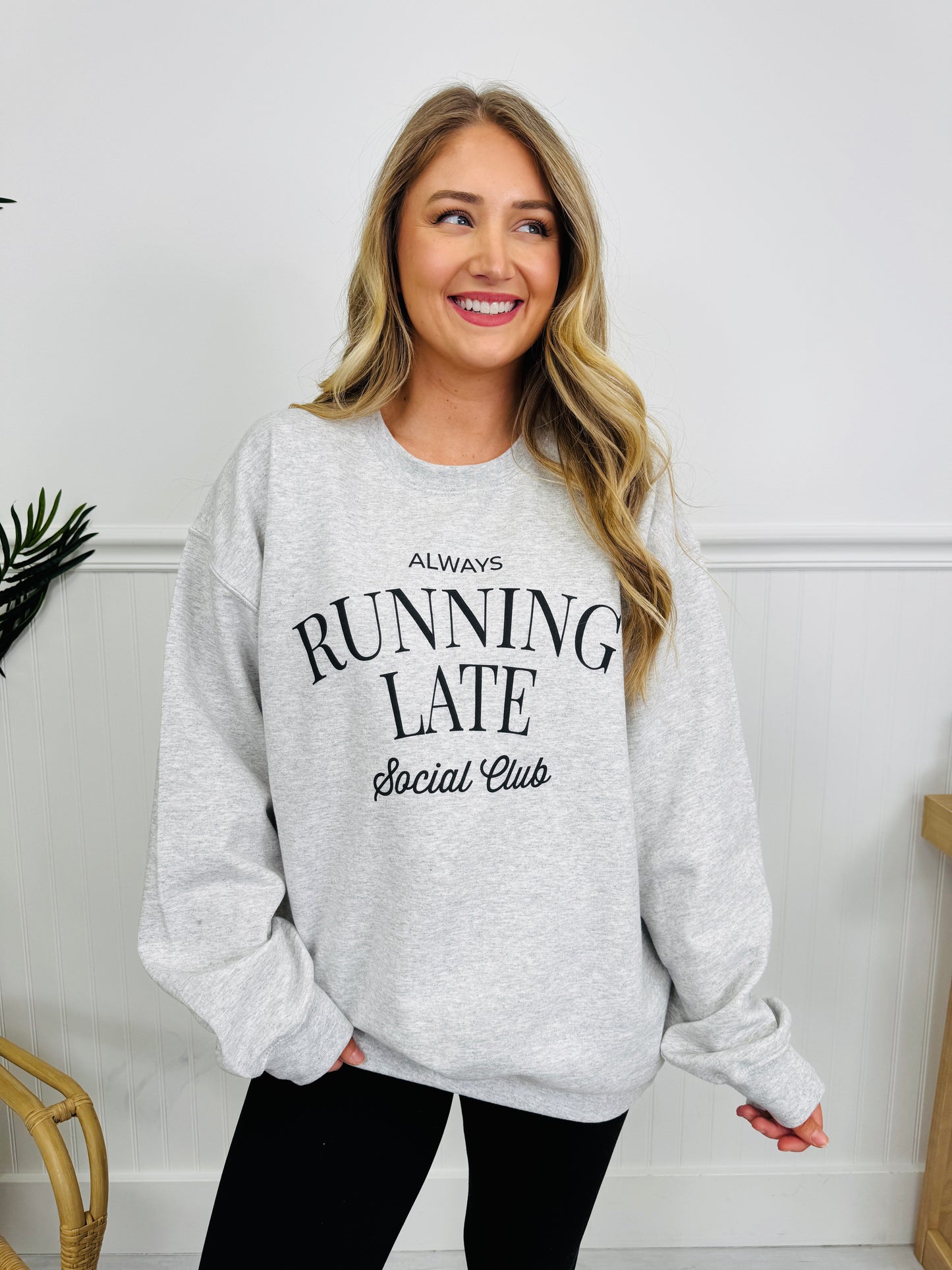 Always Running Late Graphic Crewneck Sweatshirt