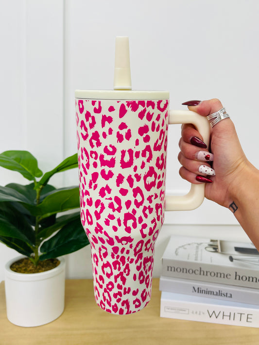 Ivory Pink Leopard Tumbler