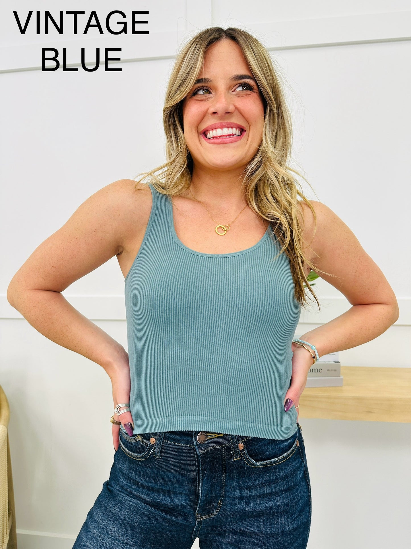 RESTOCK! REG/CURVY Seamless Reversible Stonewashed Ribbed Tank Top-Multiple Colors!