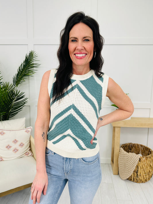 Chasing Chevron Tank Top in Teal/White