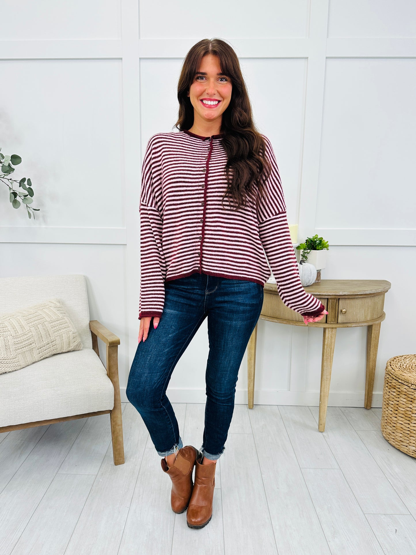 The Fireside Stripe Top In Burgundy