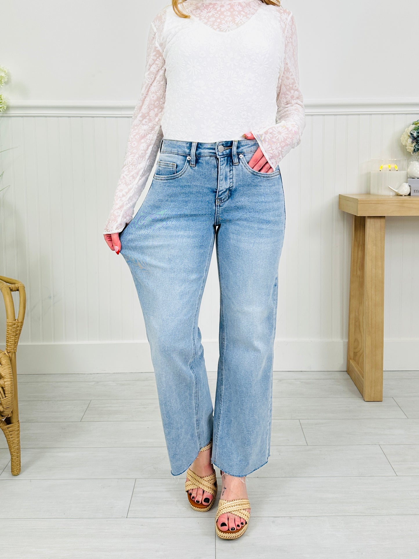 All Eyes on Me Tummy Control Wide Leg Cropped Jeans