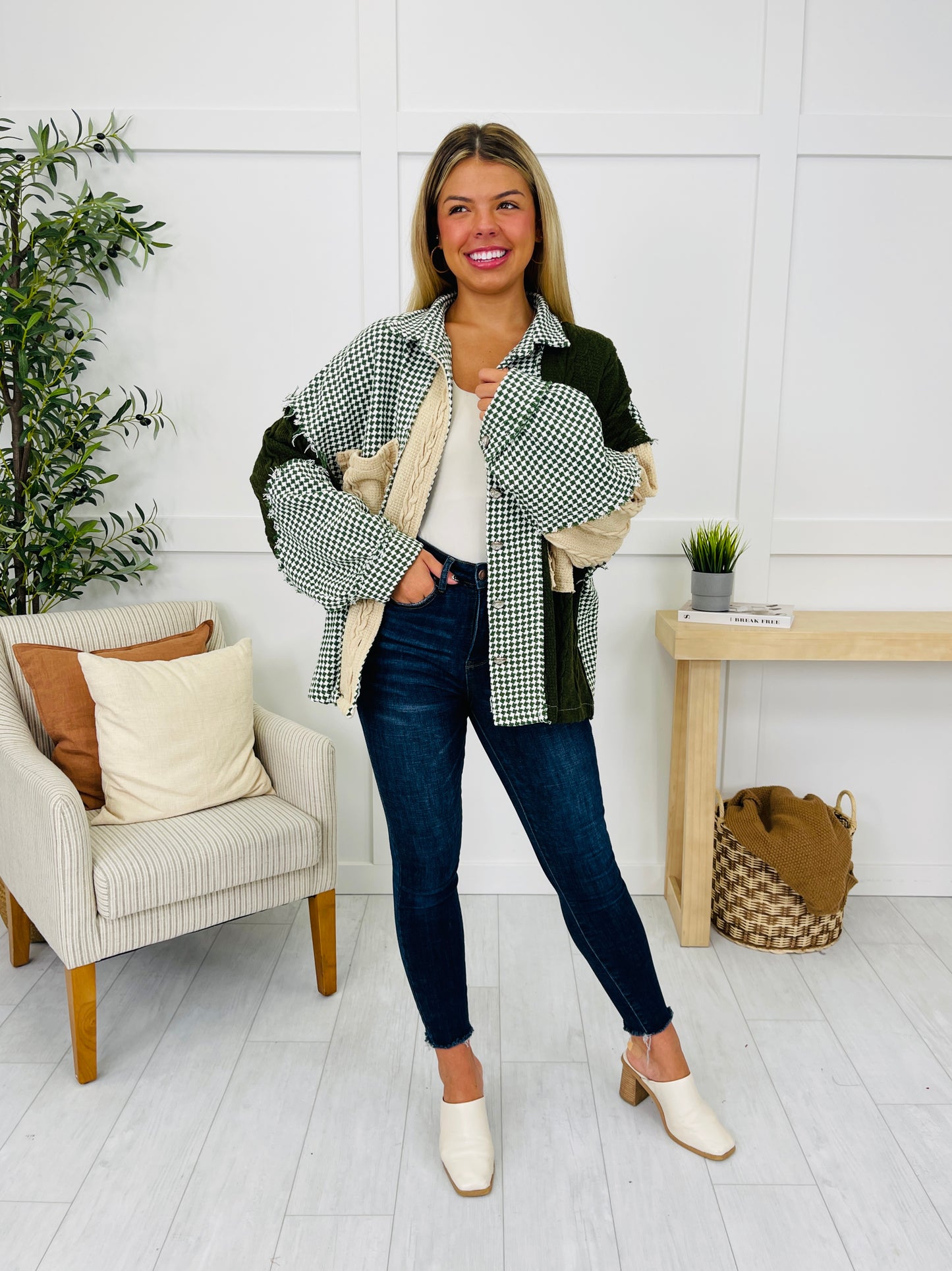 Frosted Pine Shacket In Olive