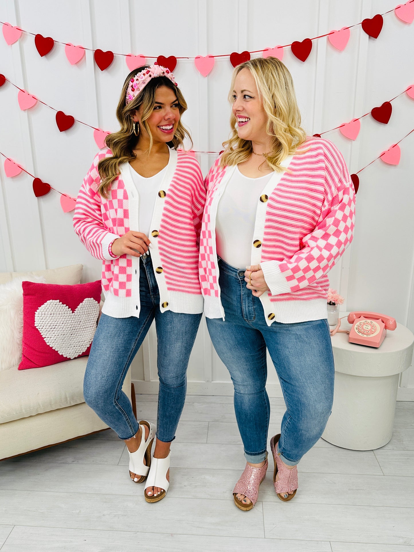 Hearts In Check Cardigan