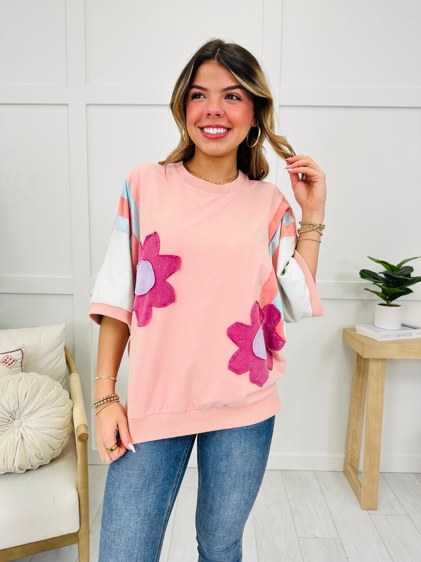 Floral Groove Sweatshirt In Rose Coral