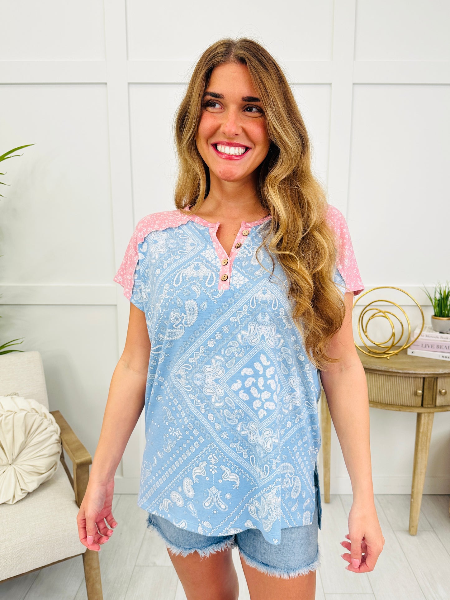 The Dream State Top In Lt Denim