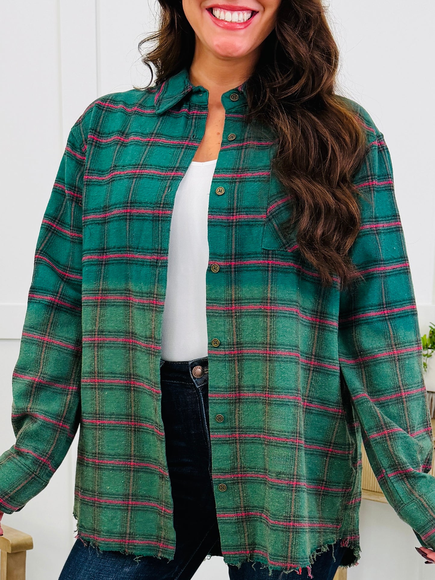 Night Out Plaid Top In Green