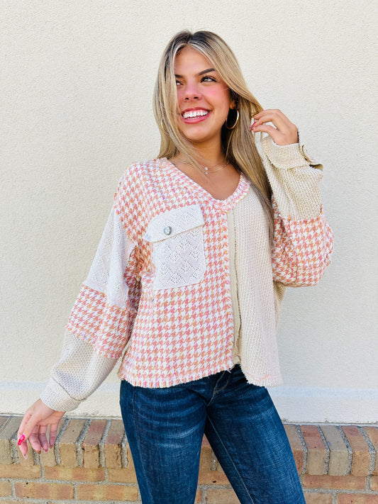 Stitched Together Top In Latte Pink Multi