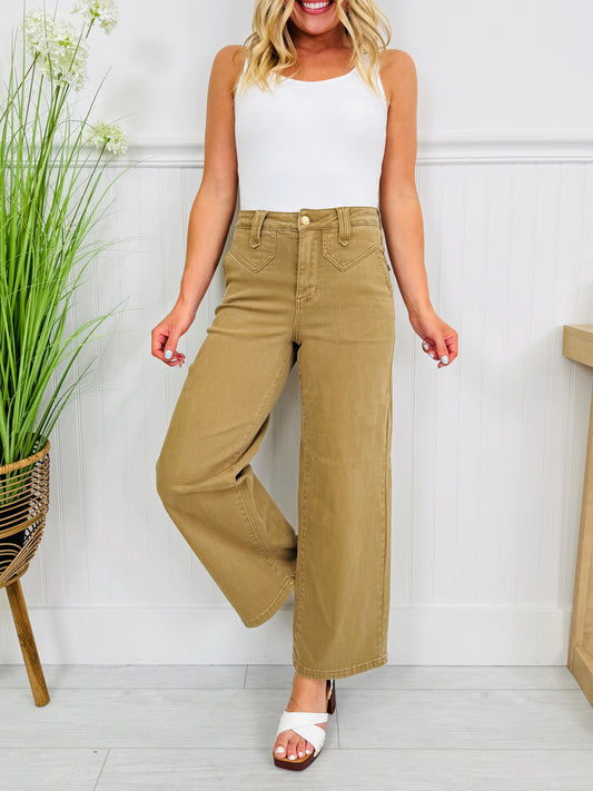 Judy Blue Khaki Crush Ankle Wide Jeans