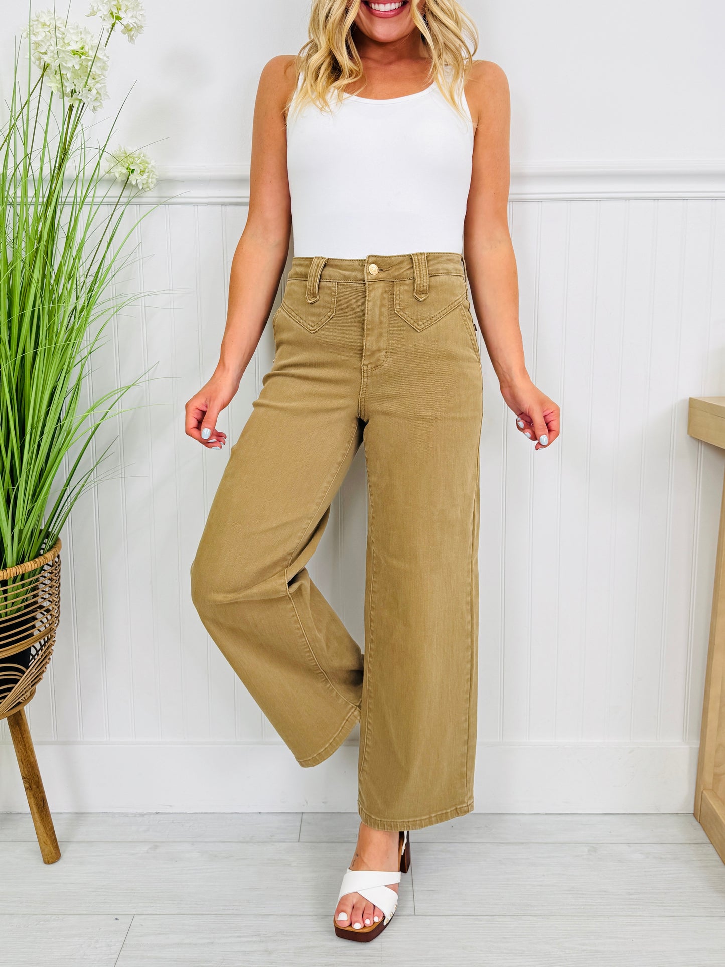 Judy Blue Khaki Crush Ankle Wide Jeans