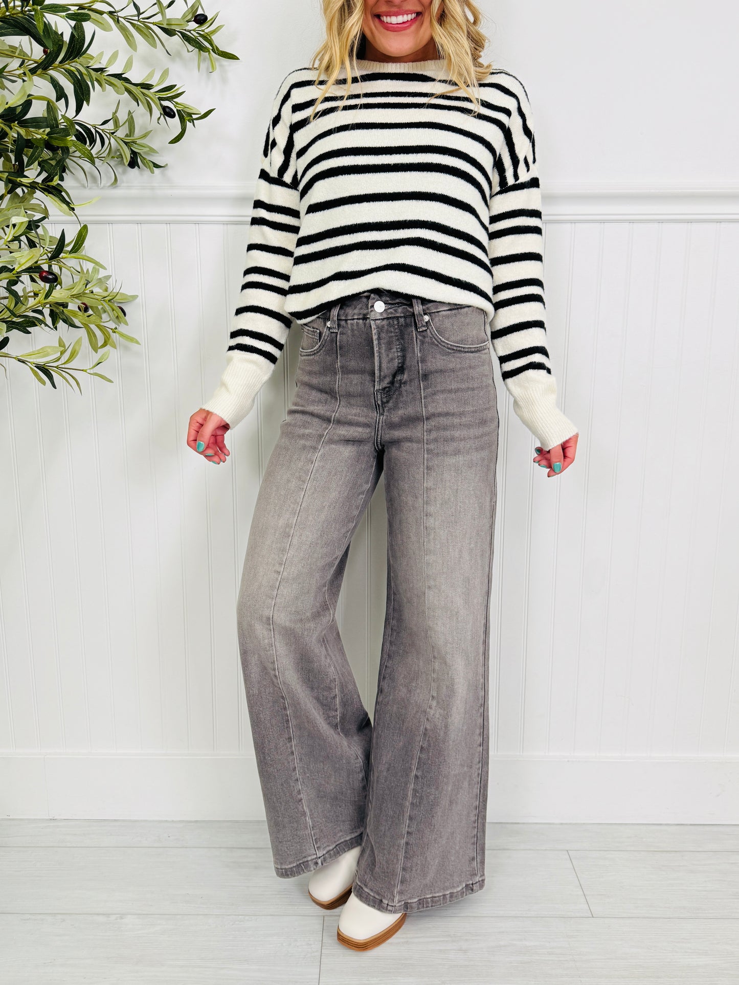 Into The Grey Tummy Control Wide Leg Jeans In Multiple Inseams