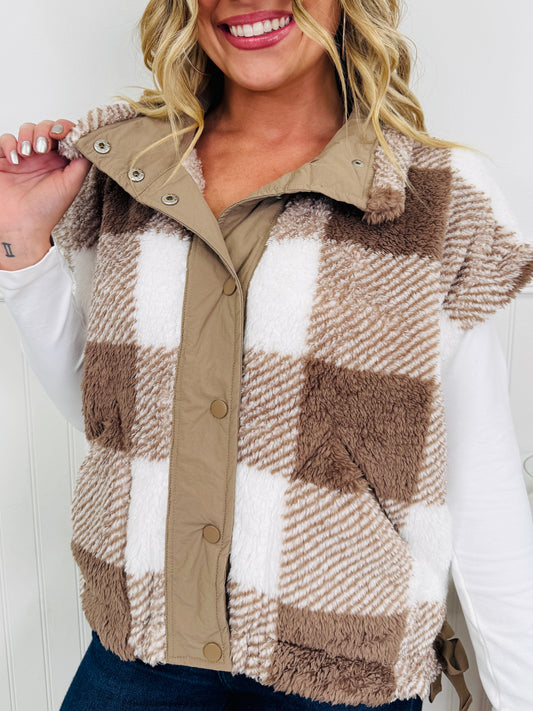 Plaid To Perfection Vest In Taupe
