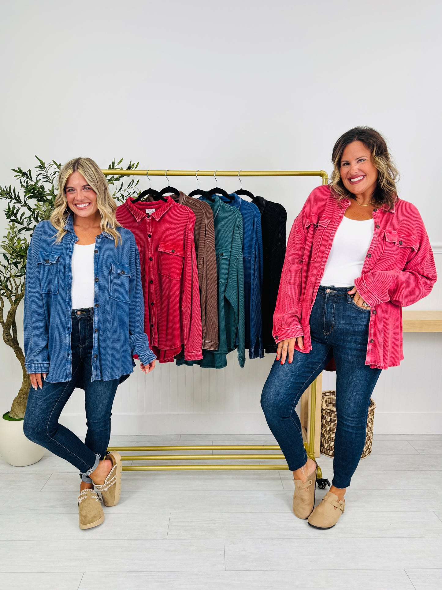 Layering Essential Shacket In Multiple Colors