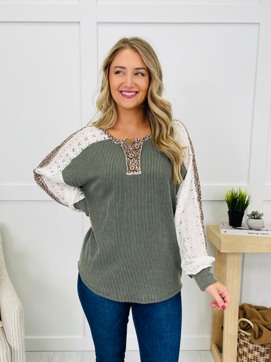 Pattern in Motion Top In Olive