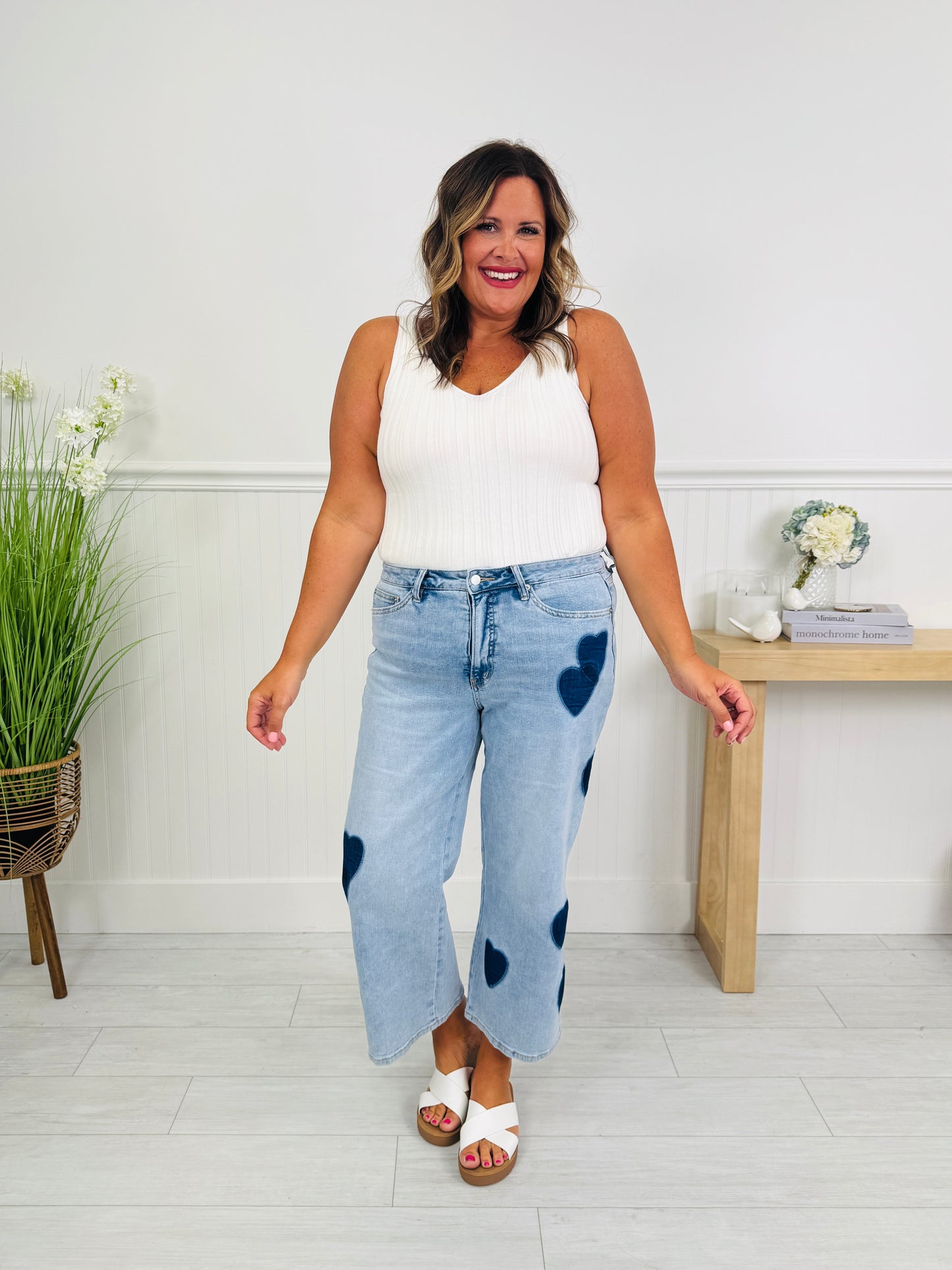 Heart Eyes Tummy Control Cropped Wide Leg Jeans