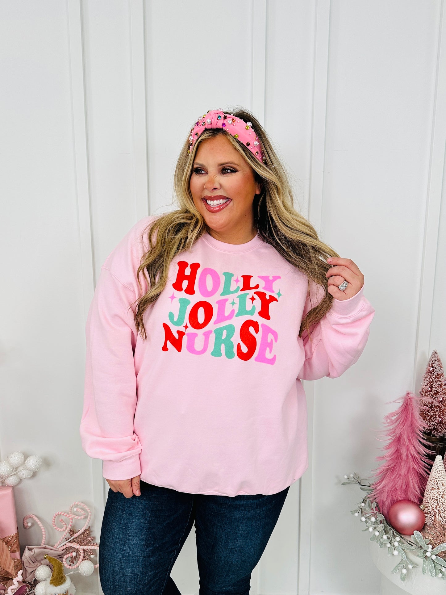 Holly Jolly Nurse Graphic Crewneck Sweatshirt