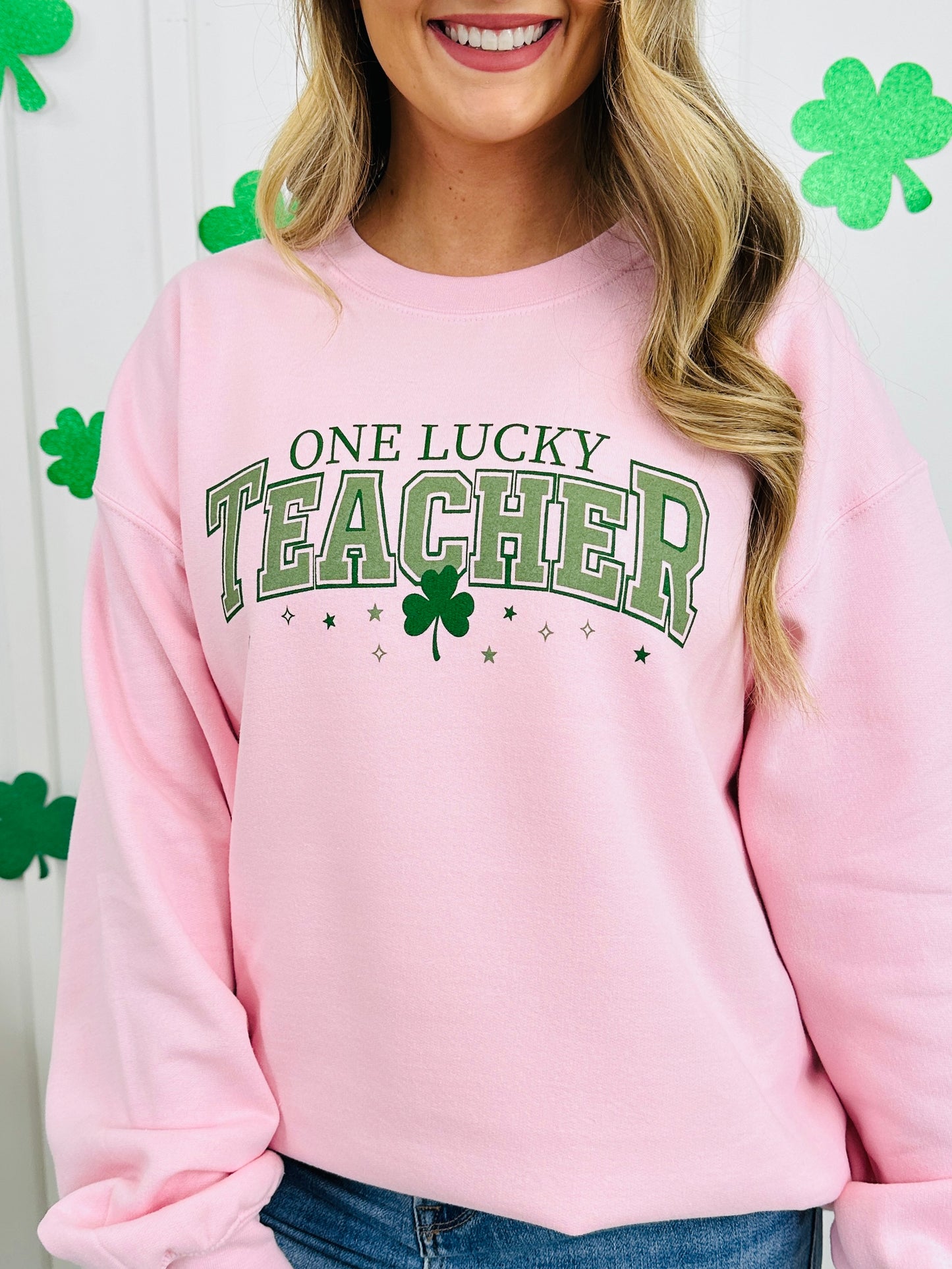 One Lucky Teacher Graphic Crewneck Sweatshirt