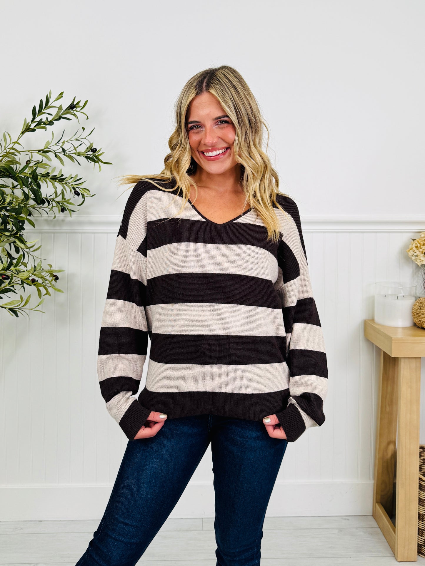 Stripe Of The Moment Sweater In Chocolate