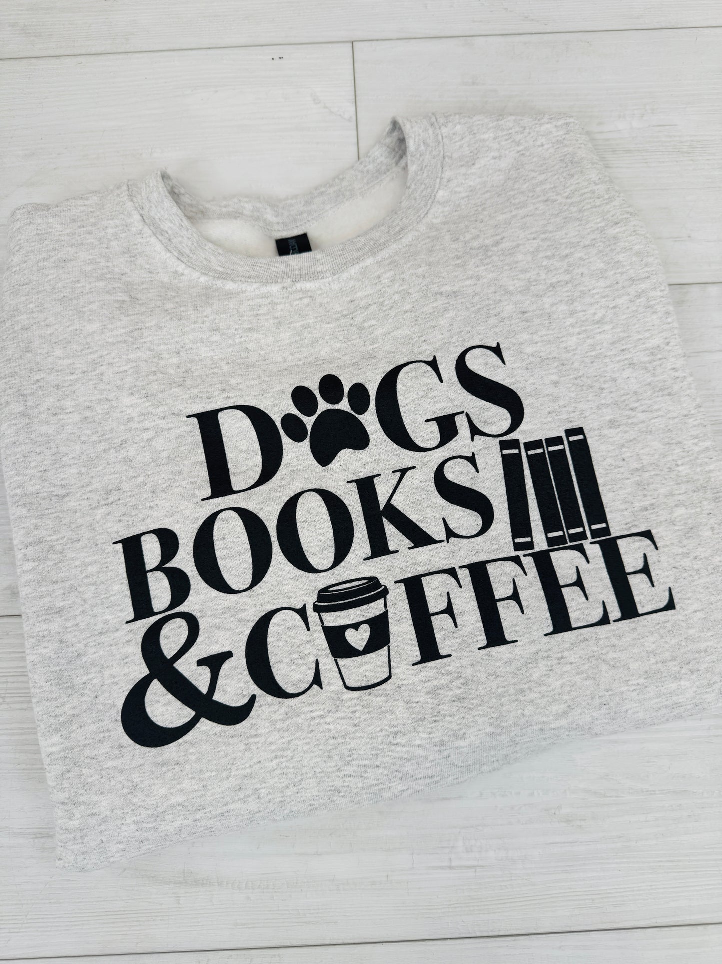 Dogs Books & Coffee Graphic Crewneck Sweatshirt