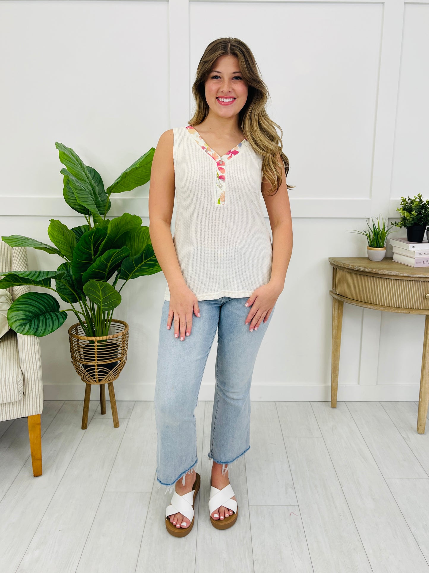 Petal Lined Tank Top In Cream