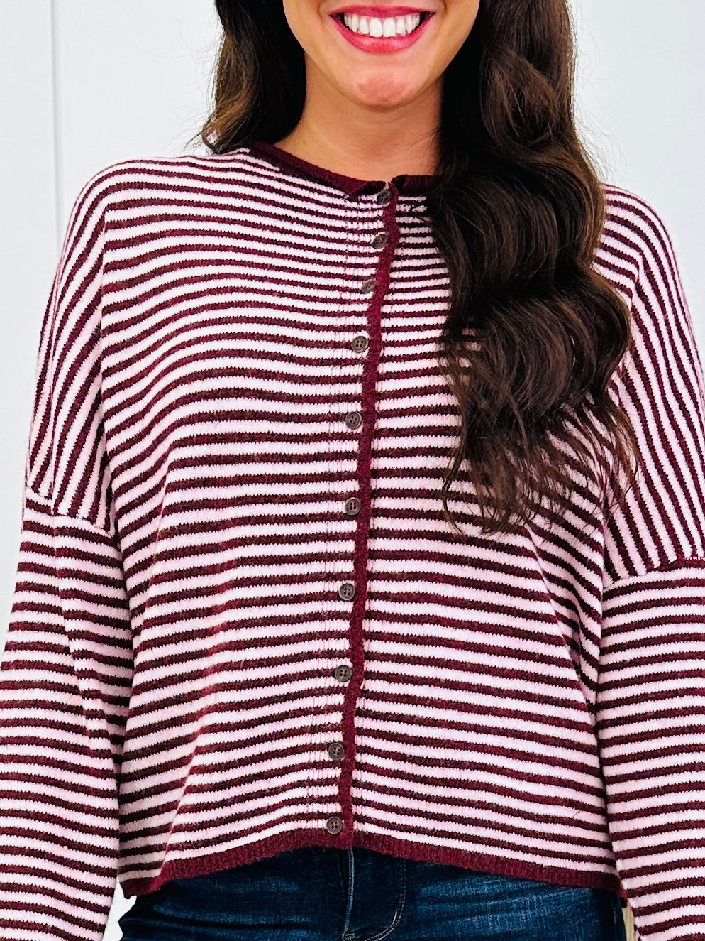 The Fireside Stripe Top In Burgundy