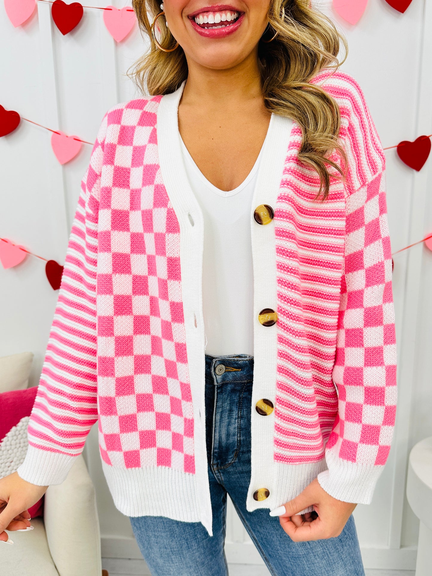 Hearts In Check Cardigan