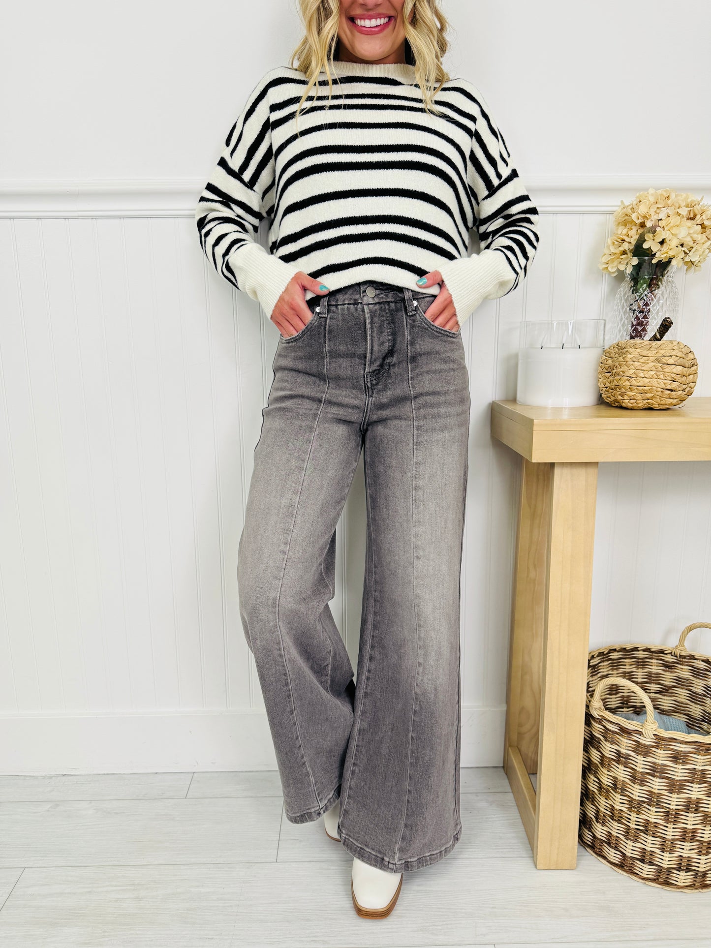 Into The Grey Tummy Control Wide Leg Jeans In Multiple Inseams