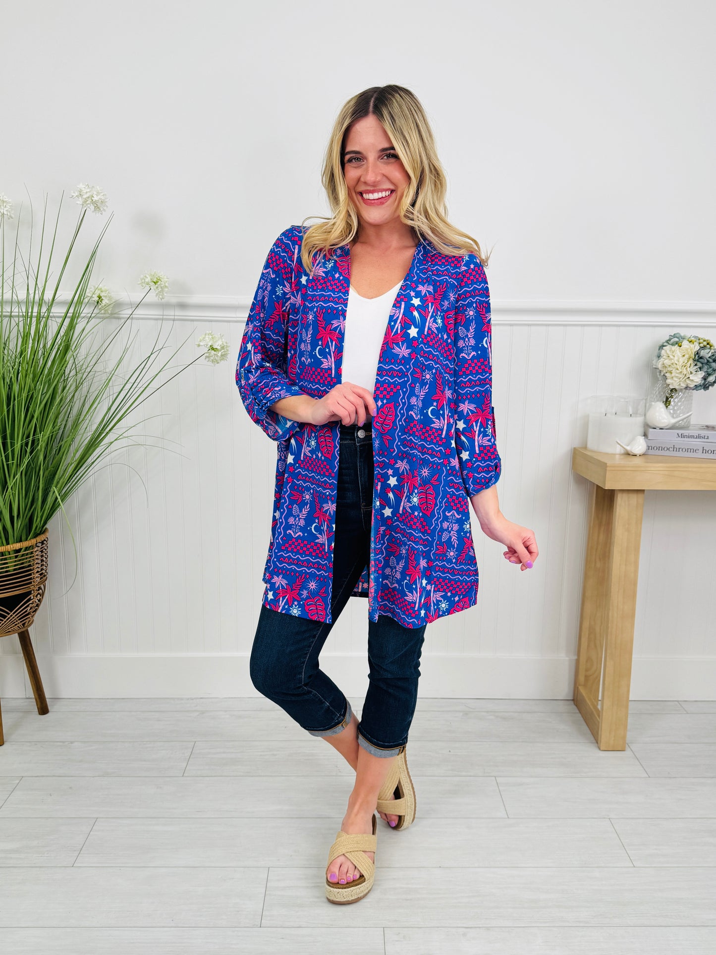 Layered in Spring Cardigan in Palm Tree Print