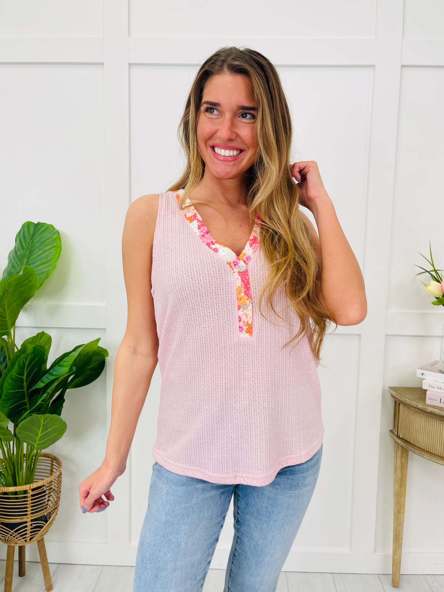 Petal Lined Tank Top In Rose Pink